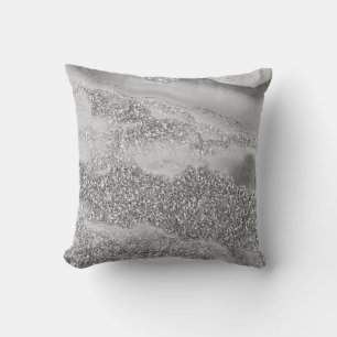 Grå Silver Glitter Lyx Agat Geod Kudde