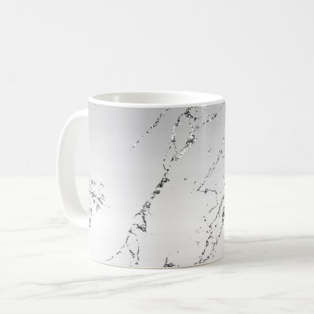 Grå Silver Glittrig Falsk Glitter Kaffemugg (Framsida vänster)