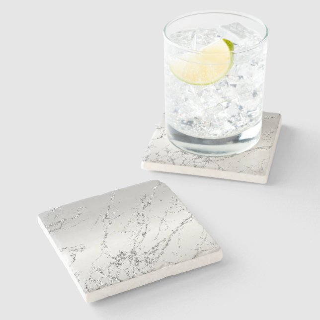 Grå Silver Glittrig Falsk Glitter Stenunderlägg (Sidan)