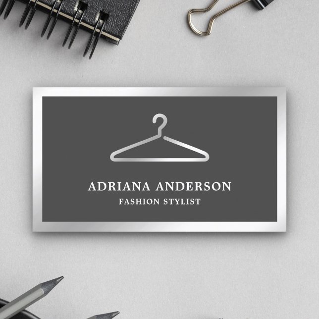 Grå Silver Klädhängare Mode Stylist Visitkort (Skapare uppladdad)