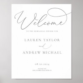 Grå Silver Minimalist Övningsmiddagsskylt Poster