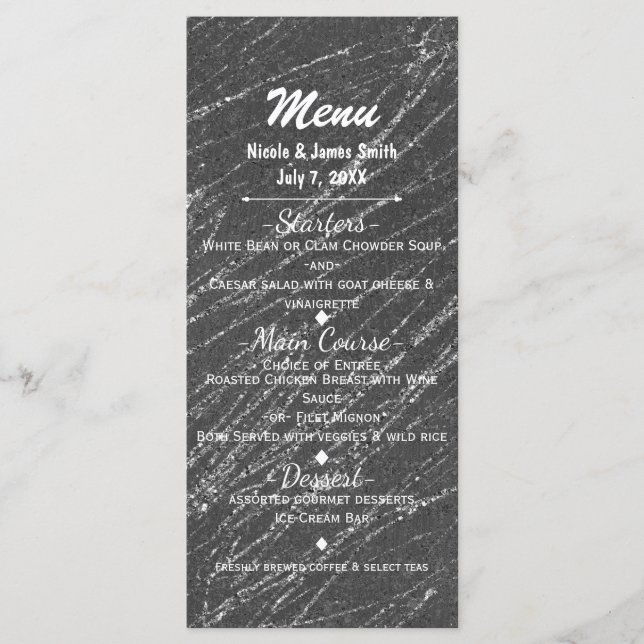 Grå & Silver Modern Glam Marmor Randig Festmeny Meny (Framsida)