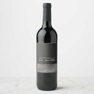 Grå & Silver Modern Glam Sequins Chic Vinvignetter Vinflaska Etikett