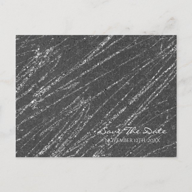 Grå & Silver Modern Marmor Rand Save the Date Meddelande Vykort (Framsida)