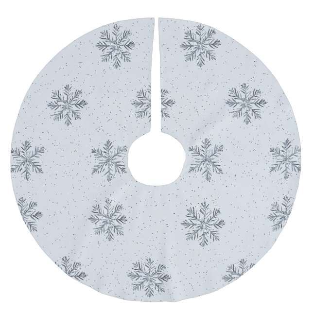 Grå Silver Snöflingor Jul Julgransmatta Borstad Polyester (Framsidan)