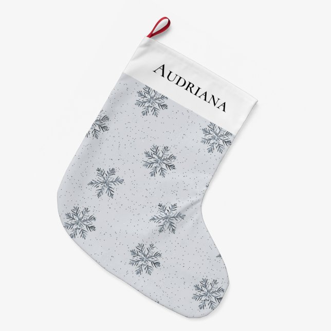 Grå Silver Snöflingor Jul Stor Julstrumpa (Framsidan (Hängande))