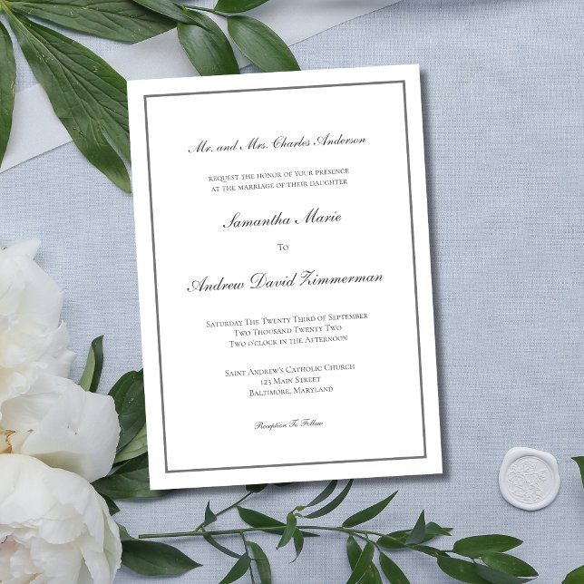 Grå Silver Traditionell Formell Elegant Bröllop Inbjudningar (Silver Gray Traditional Classic Formal Wedding Invitation)