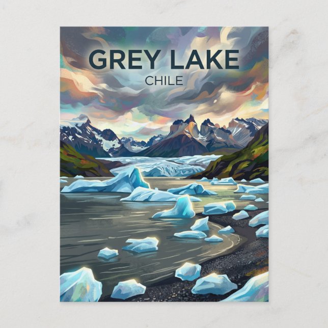 Grå sjö strand Chile Vykort (Framsida)