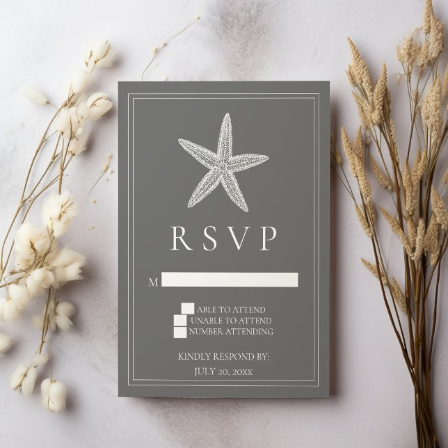 Grå sjöstjärna Bröllop RSVP-kort OSA Kort (Gray Starfish Wedding RSVP Card)