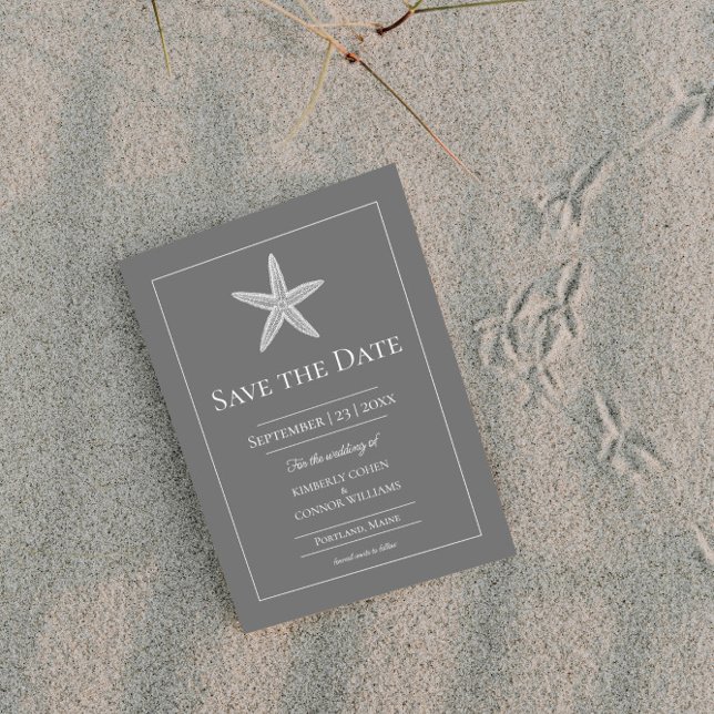 Grå sjöstjärna monogram foto spara datumet (Gray Starfish Monogram Photo Save the Date)