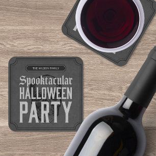 Grå Skalle Skräckinjagande Halloweenfest Underlägg Papper Kvadrat