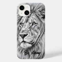 Grå skiss Vild lion Be Strong Telefonfodral