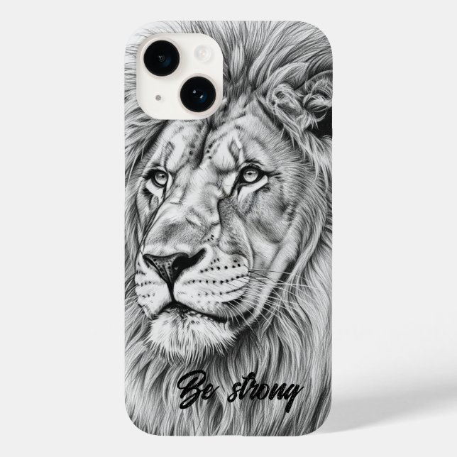 Grå skiss Vild lion Be Strong Telefonfodral (Baksida)