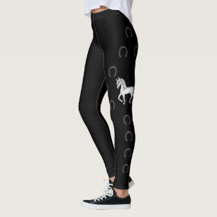 Grå söt seriehäst som trabbar & hästskor leggings