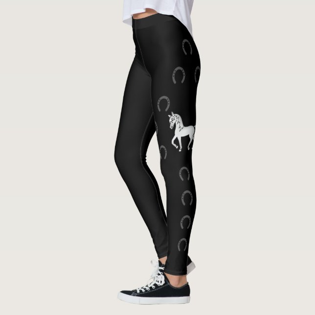Grå söt seriehäst som trabbar & hästskor leggings (Vänster)