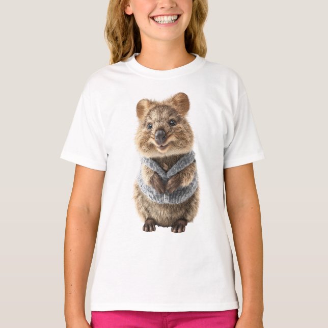 Grå stickad väst Quokka Kids T Shirt (Framsida)