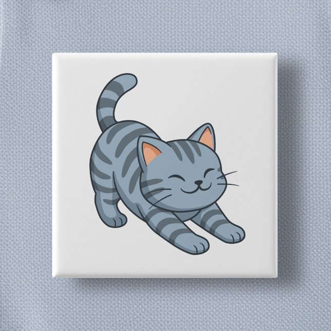 Grå sträckande katt med tabbymönster knapp (Skapare uppladdad)