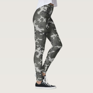 Grå & Svart Camouflage Mönster Leggings