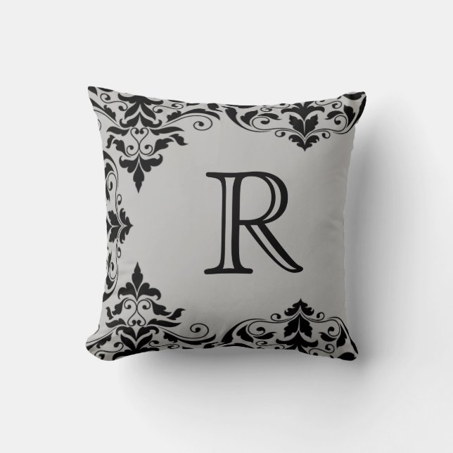 Grå & svart Monogramdamast kudder Kudde (Framsida)