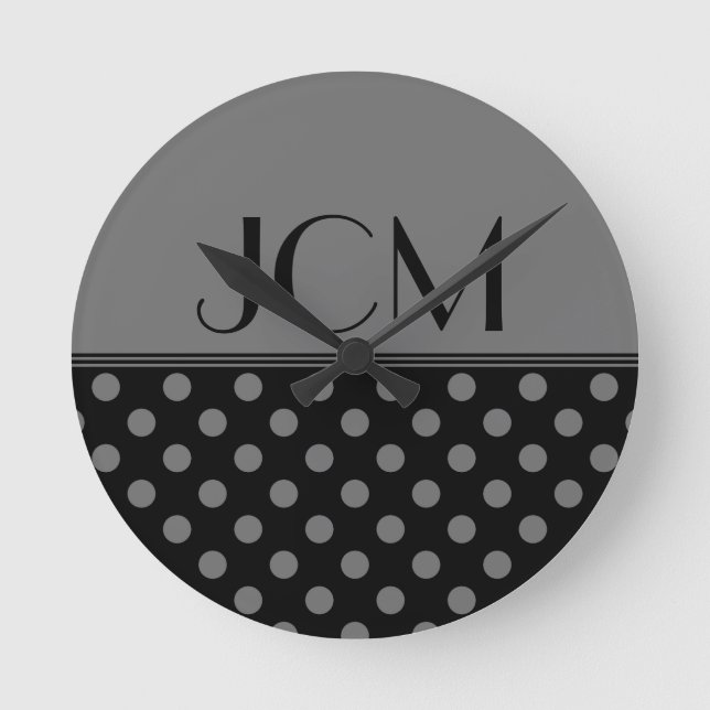 Grå/Svart prickig monogram Rund Klocka (Framsida)