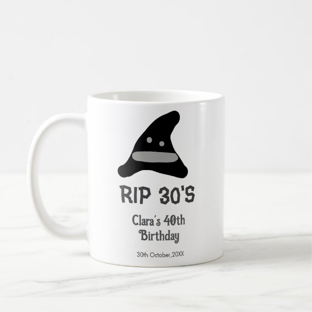 Grå svart RIP 30-års 40-års födelsedag häxhatt hal Kaffemugg (Vänster)