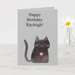 Grå Svart Rosa Hjärtat Katt Födelsedag Kort
