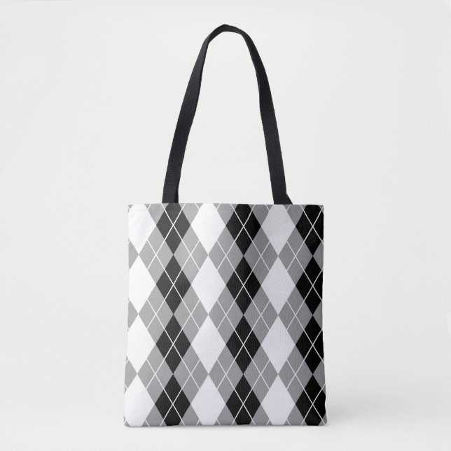 Grå Svart Vit Argyle Diamant Design  Tygkasse (Framsida)
