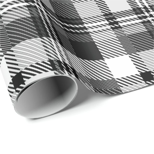 Grå Svart Vit Madras Rutig Design  Presentpapper (Rullad Hörn)