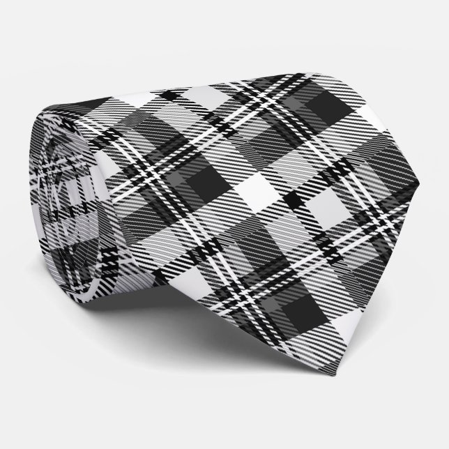 Grå Svart Vit Madras Rutig Design  Slips (Rullad)