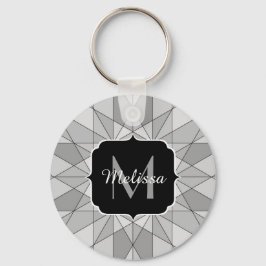Grå svart vit Mosaik Triangel Mönster Monogram Nyckelring