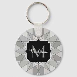 Grå svart vit Mosaik Triangel Mönster Monogram Nyckelring