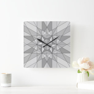 Grå svart vit Mosaik Triangel retro Mönster Fyrkantig Klocka