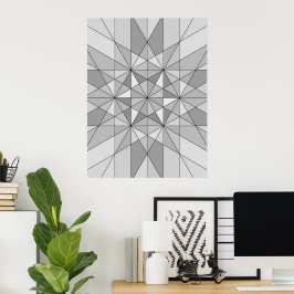 Grå svart vit mosaik triangel retro mönster poster