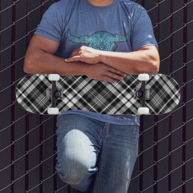Grå Svart Vit Plaid Tartan  Mini Skateboard Bräda 18,5 Cm (Utomhus 3)
