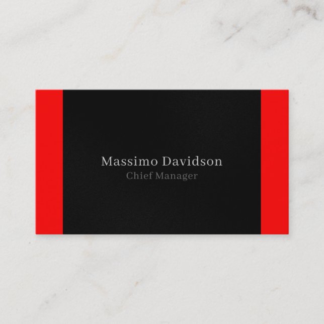 Grå Svart Vit Röd Randig Enkel Serif Font Visitkort (Framsida)