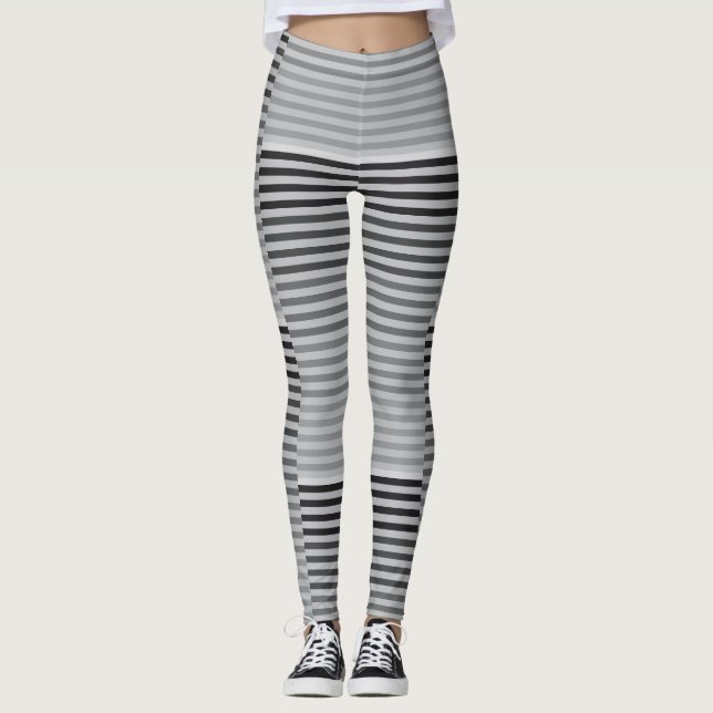 Grå, Svarta, Vita Ränder Leggings (Framsida)