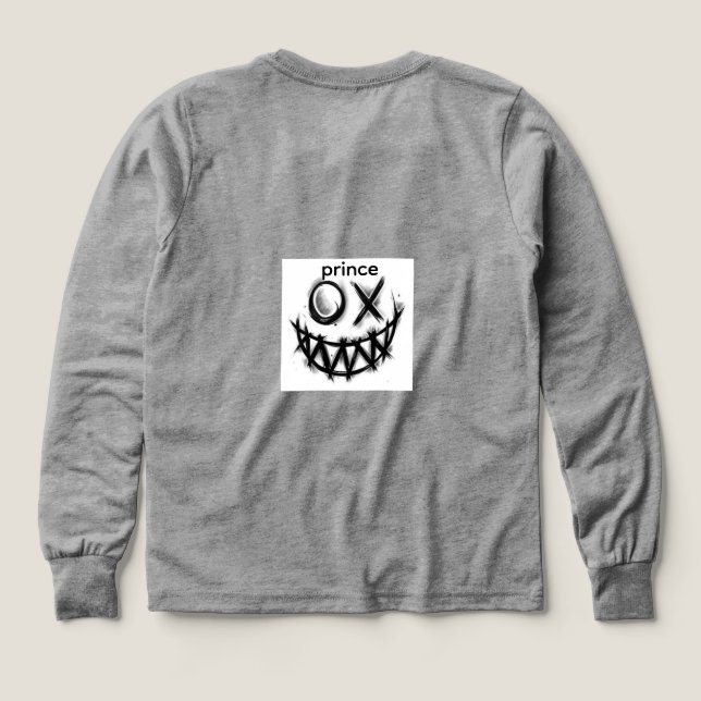 grå t-shirt med helärm och design (Design baksida)