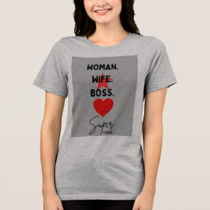 Grå T-shirt med kvinna fru chef typografi