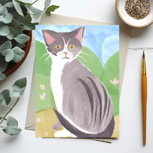Grå Tabby Katt Akvarellmålning Vykort
