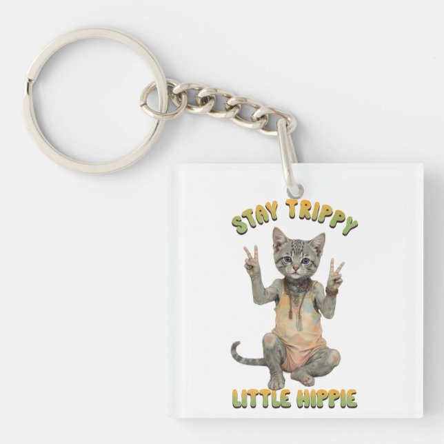 Grå Tabby Katt Boho Stanna Trippy Lilla Hippie  (Framsidan)
