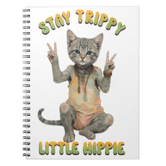 Grå Tabby Katt Boho Stanna Trippy Lilla Hippie Anteckningsbok