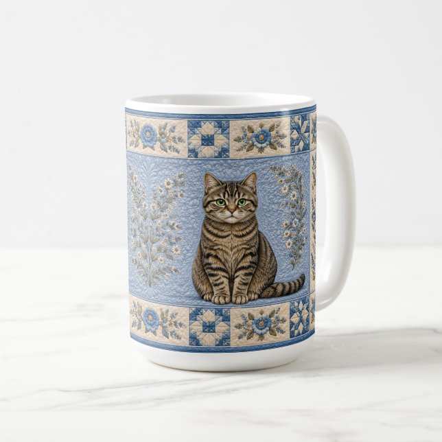 Grå Tabby Katt Kofiltdyna Kaffemugg (Framsida höger)