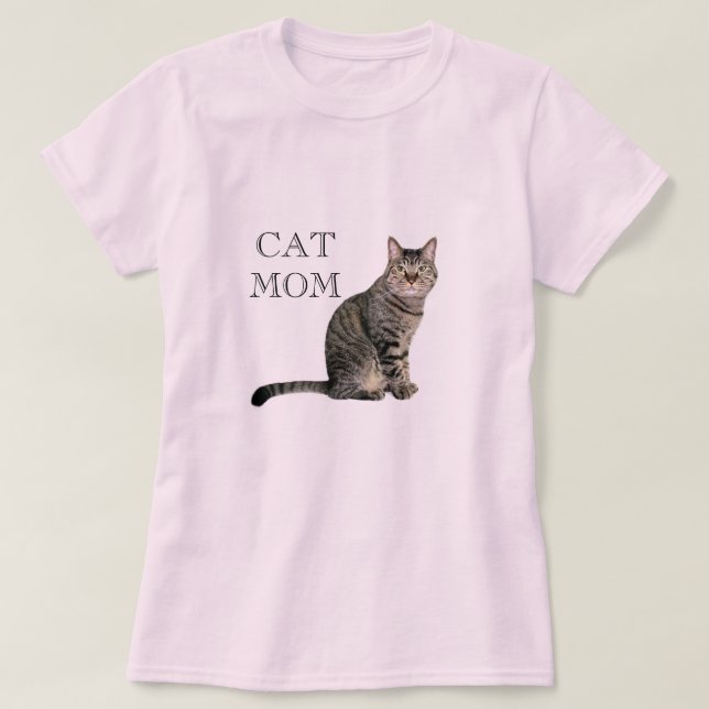 Grå Tabby Katt Mamma Rosa T-Shirt (Design framsida)