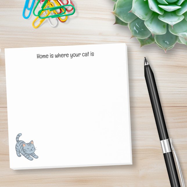 Grå Tabby Katt med egen text som stretchar Post-it Block (Skapare uppladdad)