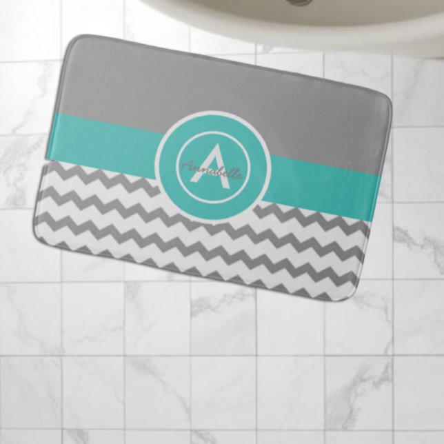 Grå Teal Chevron Badrumsmatta (Skapare uppladdad)