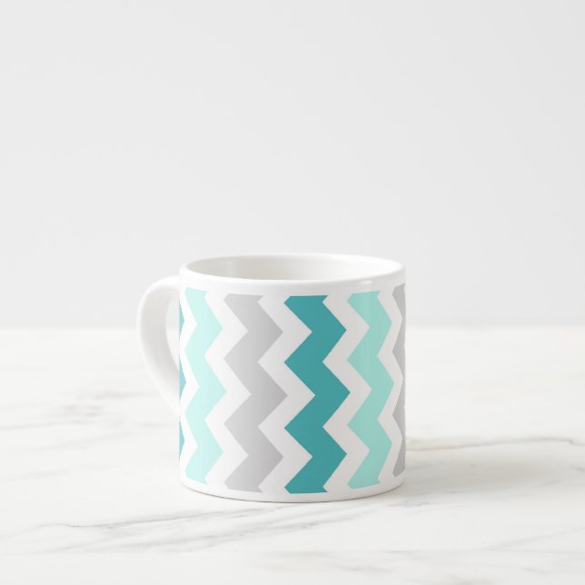Grå Teal Chevronmönster Espressomugg (Framsida vänster)
