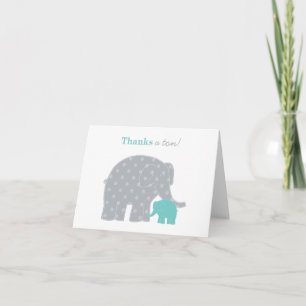 Grå Teal Faltad Elefant Mamma Baby Tack Kort