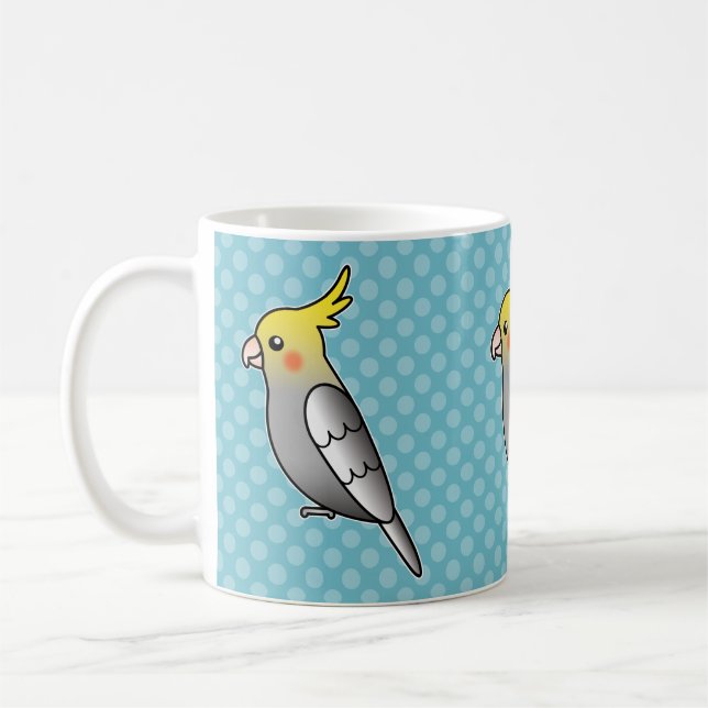 Grå tecknad nymfparakit papegoja fågel kaffemugg (Vänster)