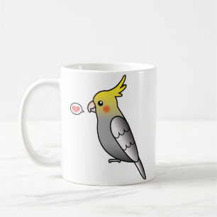 Grå Tecknad Nymfparakit Papegoja Fågel Kärlek Kaffemugg