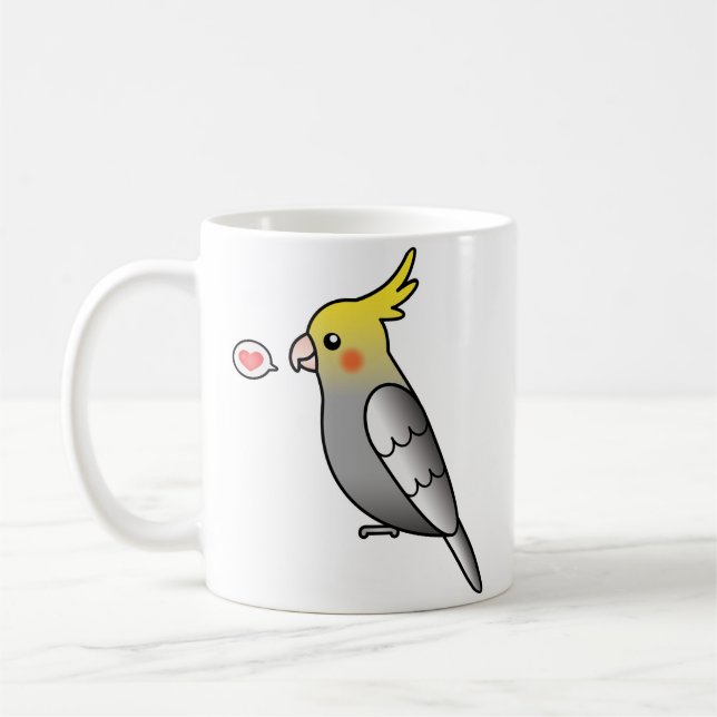 Grå Tecknad Nymfparakit Papegoja Fågel Kärlek Kaffemugg (Vänster)